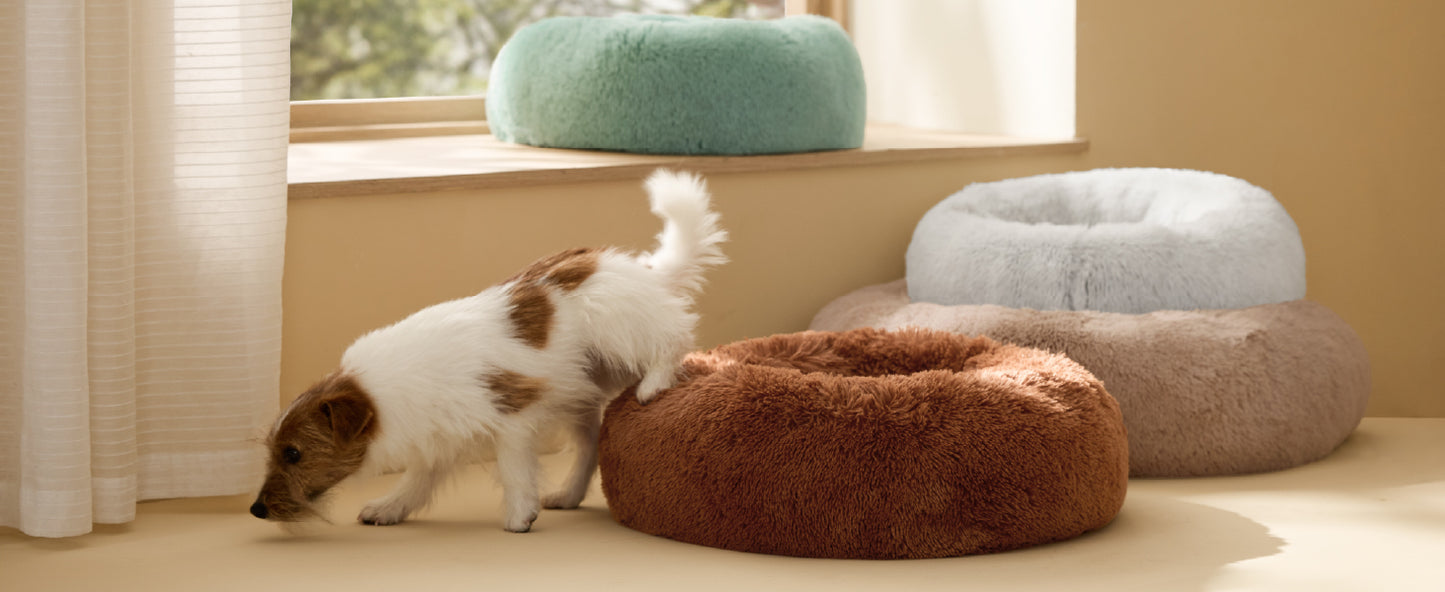 Fluffy Donut Dog Bed Warm Soft Long Plush Pet Cushion Dog House Cat Bed Washable Pet Sofa Mat Calming Samll Large Dog Beds