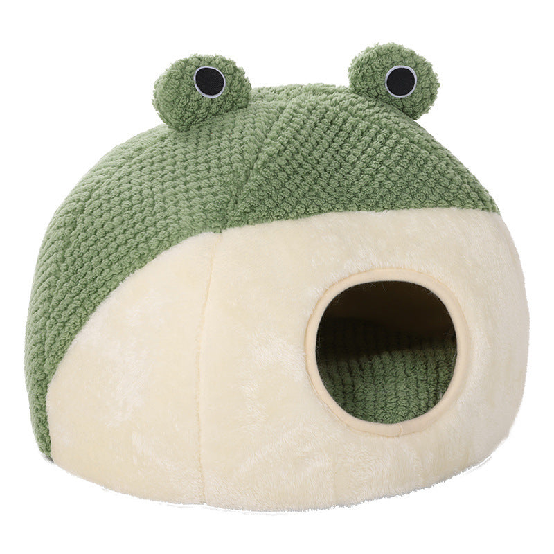 Cute Frog Plush Pet Bed – Warm, Non-Slip Design for Cozy Sleep