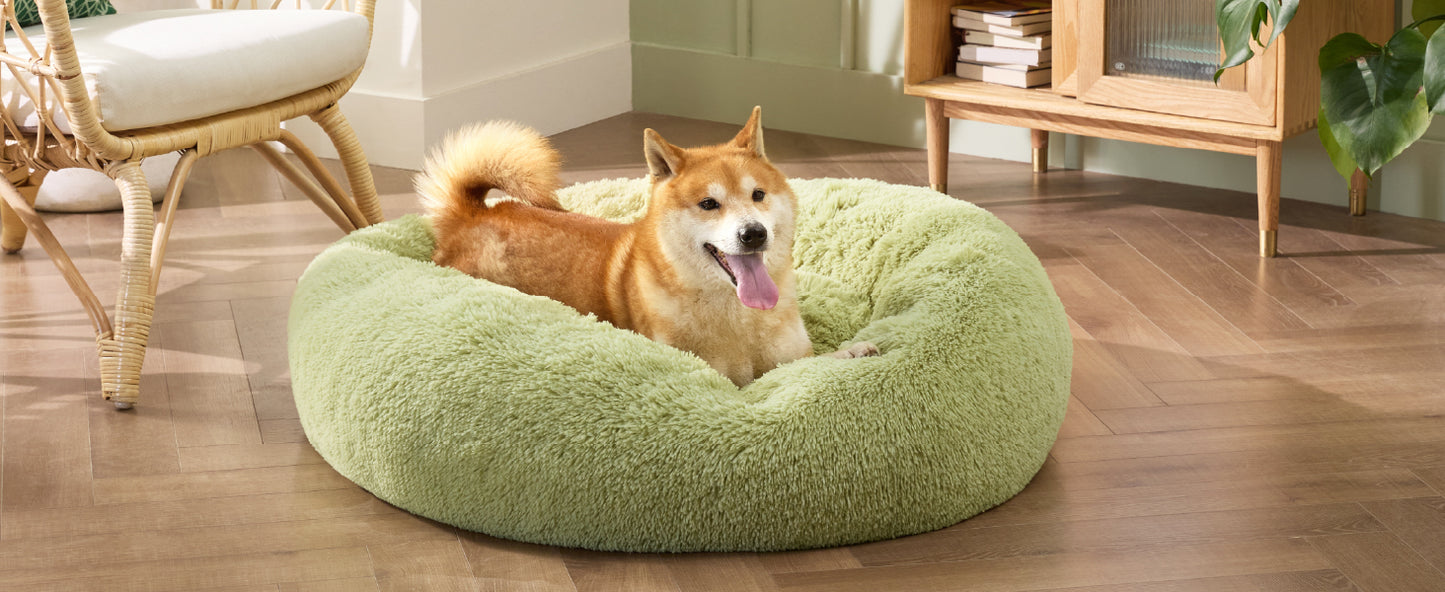 Fluffy Donut Dog Bed Warm Soft Long Plush Pet Cushion Dog House Cat Bed Washable Pet Sofa Mat Calming Samll Large Dog Beds