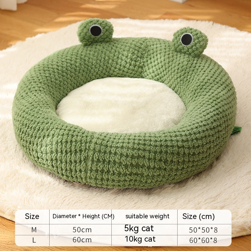 Cute Frog Plush Pet Bed – Warm, Non-Slip Design for Cozy Sleep