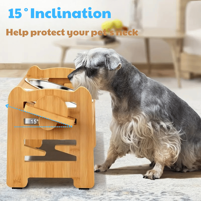 Dog Food Neck Protection Wooden Pet Bowl Rack