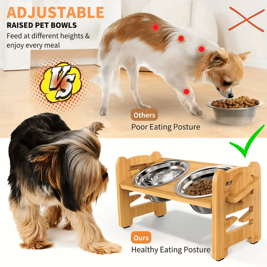 Dog Food Neck Protection Wooden Pet Bowl Rack
