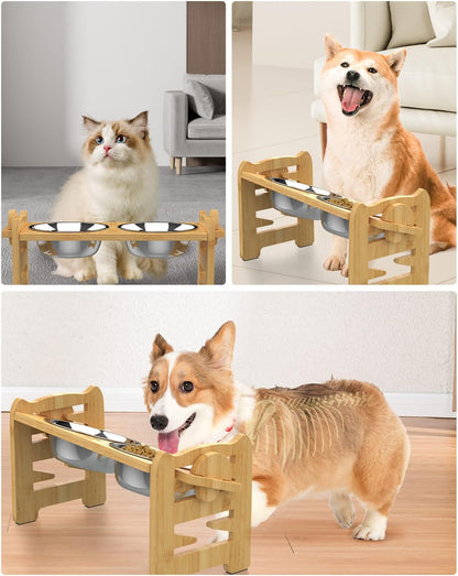 Dog Food Neck Protection Wooden Pet Bowl Rack