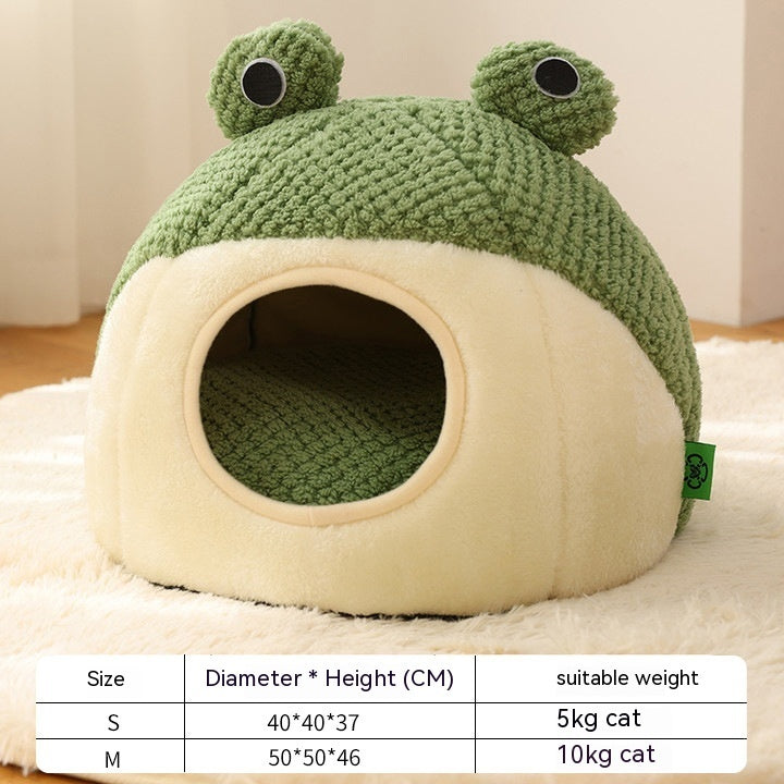 Cute Frog Plush Pet Bed – Warm, Non-Slip Design for Cozy Sleep