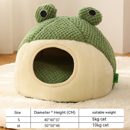 Cute Frog Plush Pet Bed – Warm, Non-Slip Design for Cozy Sleep