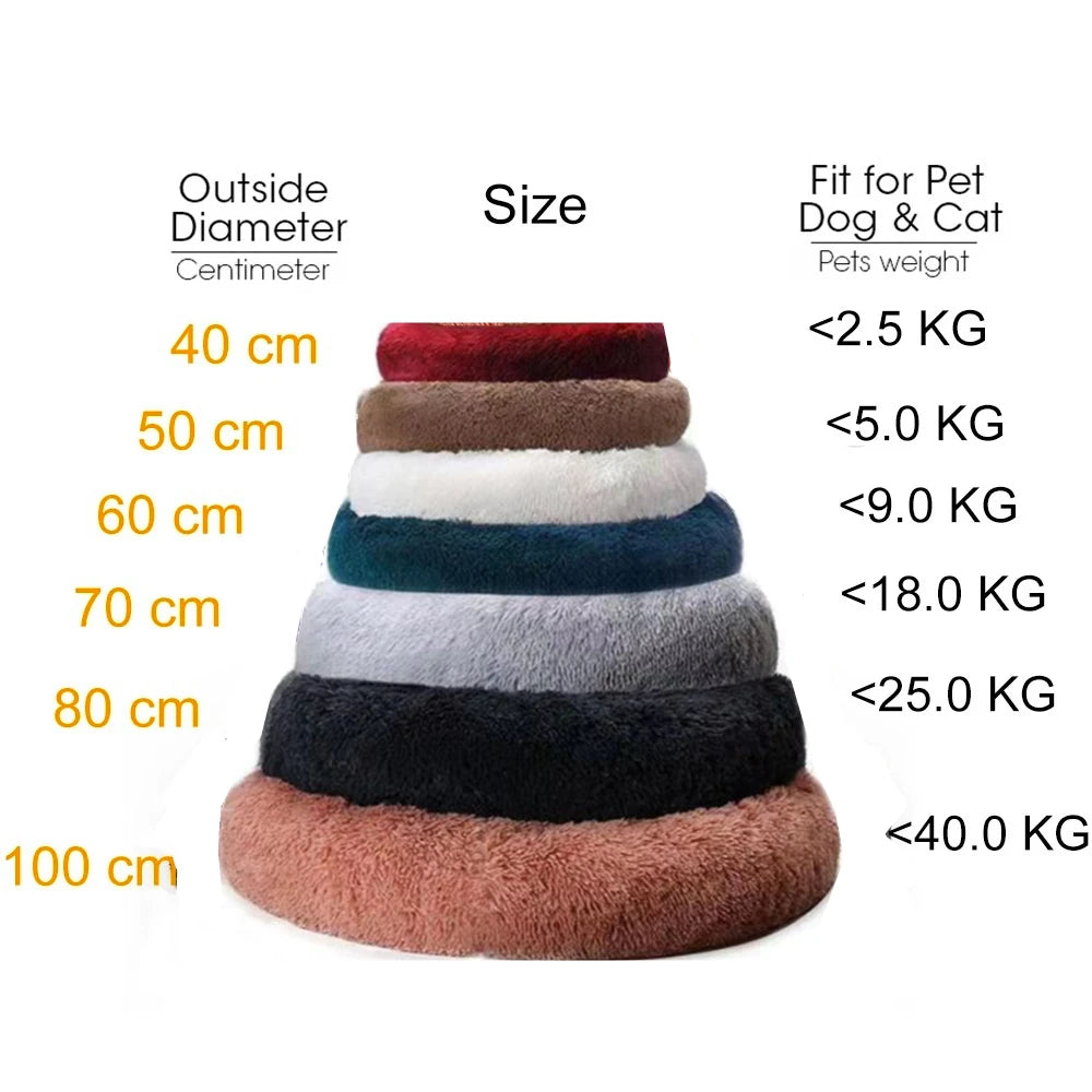 Fluffy Donut Dog Bed  Warm Soft Long Plush Pet Cushion Dog House Cat  Bed Washable Pet Sofa Mat Calming Samll Large Dog Beds