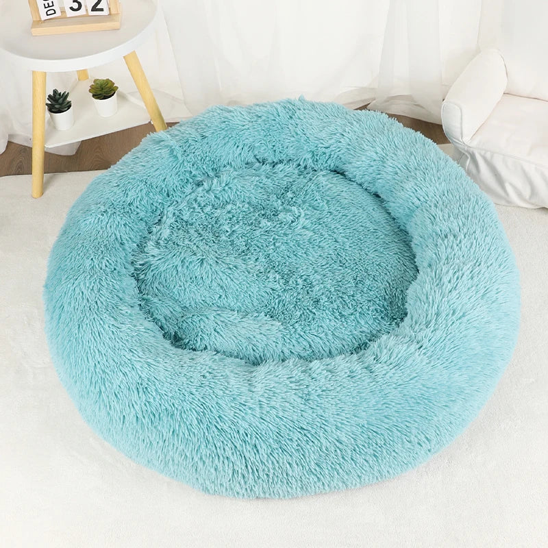 Fluffy Donut Dog Bed  Warm Soft Long Plush Pet Cushion Dog House Cat  Bed Washable Pet Sofa Mat Calming Samll Large Dog Beds