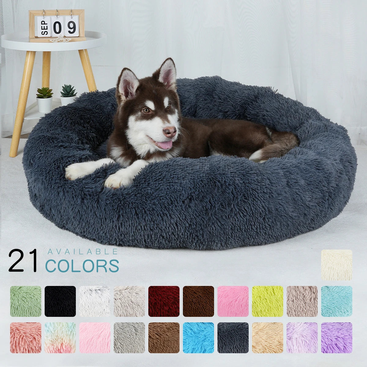 Fluffy Donut Dog Bed  Warm Soft Long Plush Pet Cushion Dog House Cat  Bed Washable Pet Sofa Mat Calming Samll Large Dog Beds