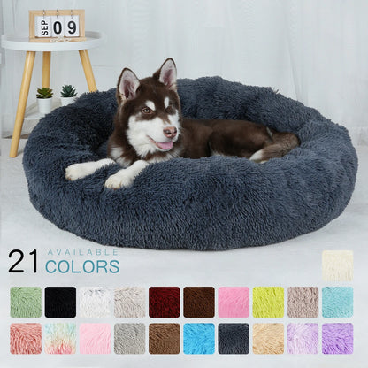 Fluffy Donut Dog Bed  Warm Soft Long Plush Pet Cushion Dog House Cat  Bed Washable Pet Sofa Mat Calming Samll Large Dog Beds
