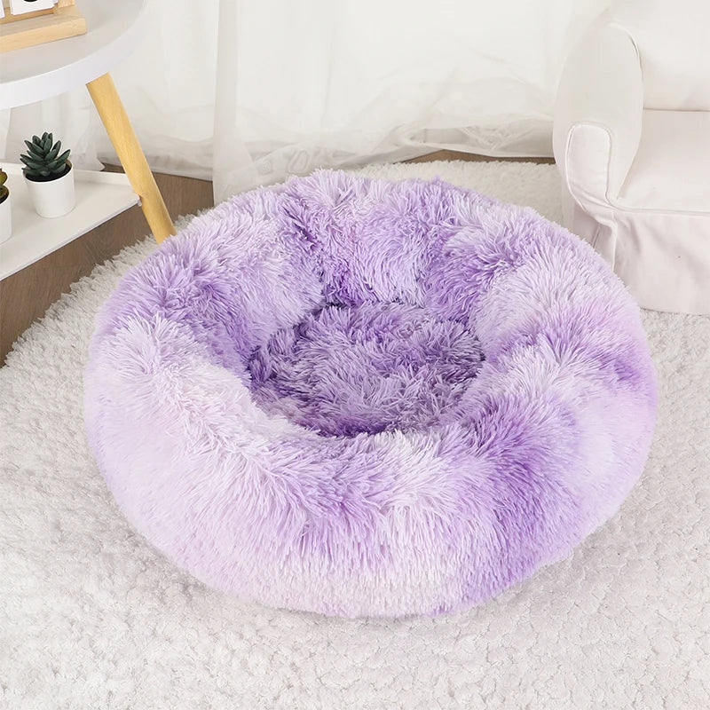 Fluffy Donut Dog Bed  Warm Soft Long Plush Pet Cushion Dog House Cat  Bed Washable Pet Sofa Mat Calming Samll Large Dog Beds
