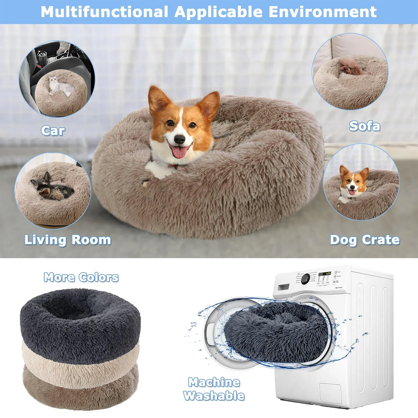 Super Soft Pet Dog Bed Plush Full Size Washable Calm Bed Donut Bed Comfortable Sleeping Artifact Suitable For All Kinds Of Dogs