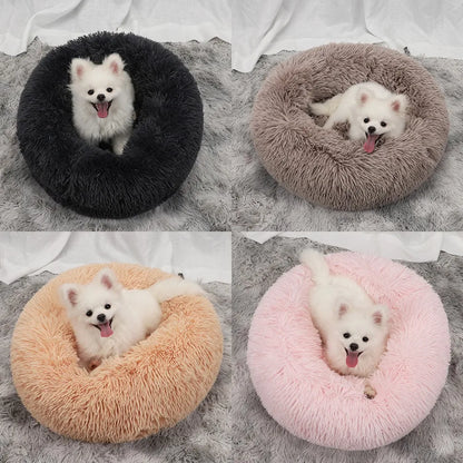 Fluffy Donut Dog Bed  Warm Soft Long Plush Pet Cushion Dog House Cat  Bed Washable Pet Sofa Mat Calming Samll Large Dog Beds