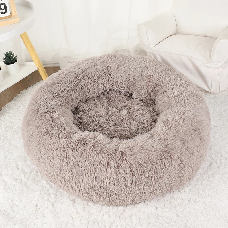 Fluffy Donut Dog Bed  Warm Soft Long Plush Pet Cushion Dog House Cat  Bed Washable Pet Sofa Mat Calming Samll Large Dog Beds
