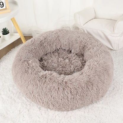 Fluffy Donut Dog Bed  Warm Soft Long Plush Pet Cushion Dog House Cat  Bed Washable Pet Sofa Mat Calming Samll Large Dog Beds