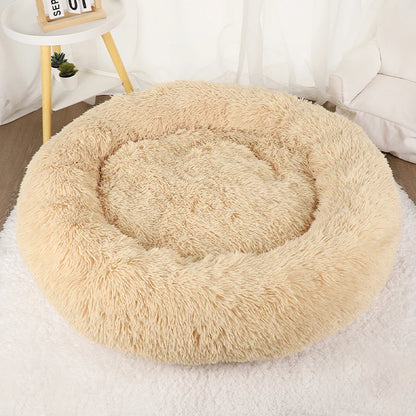 Fluffy Donut Dog Bed  Warm Soft Long Plush Pet Cushion Dog House Cat  Bed Washable Pet Sofa Mat Calming Samll Large Dog Beds