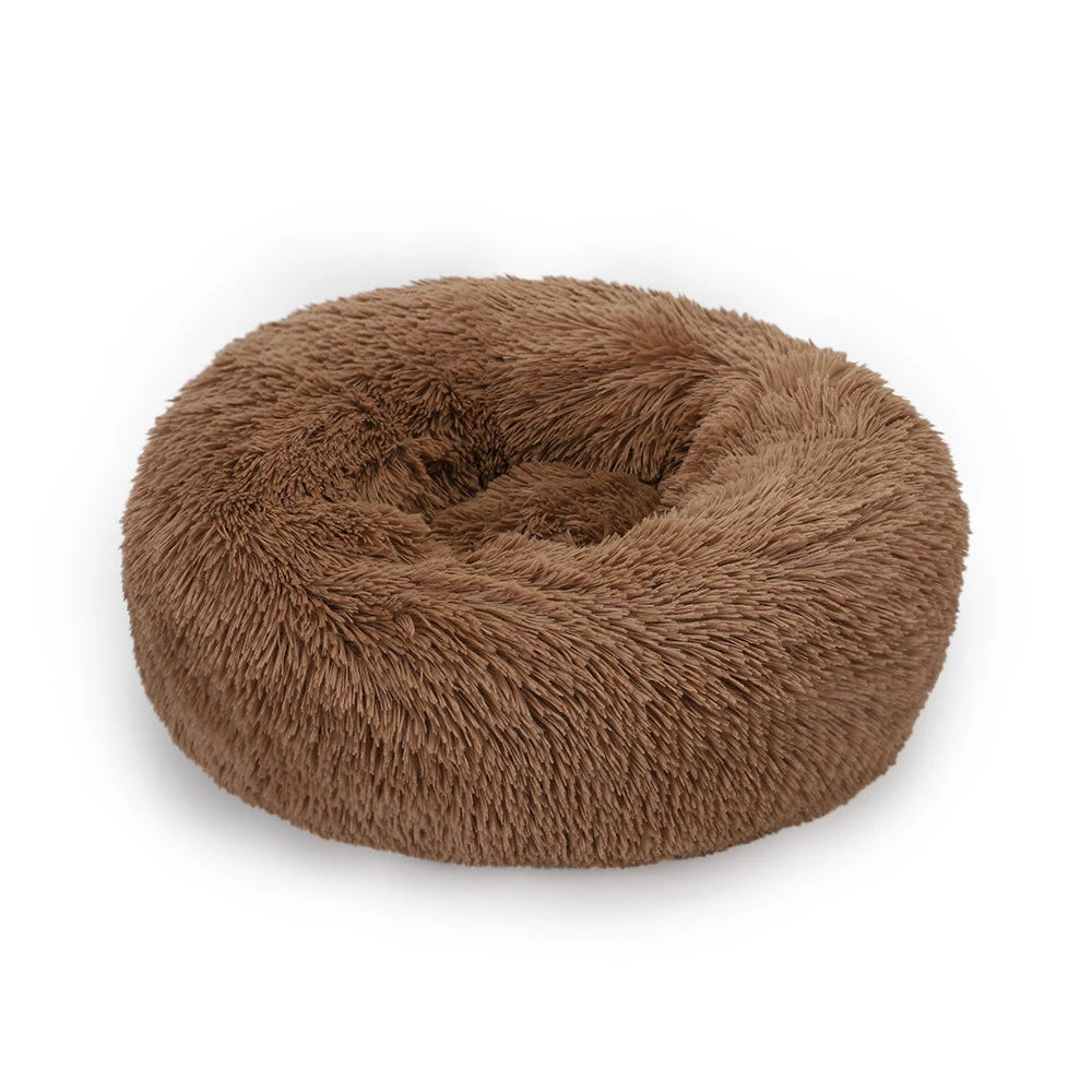 Fluffy Donut Dog Bed  Warm Soft Long Plush Pet Cushion Dog House Cat  Bed Washable Pet Sofa Mat Calming Samll Large Dog Beds