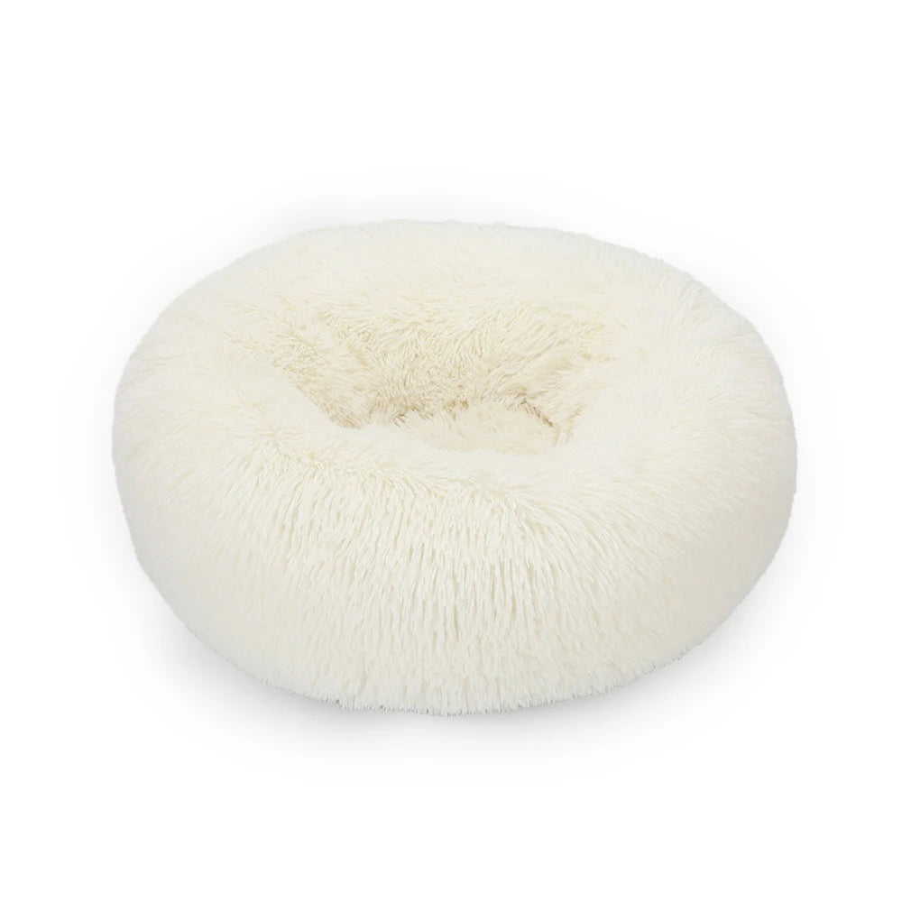 Fluffy Donut Dog Bed  Warm Soft Long Plush Pet Cushion Dog House Cat  Bed Washable Pet Sofa Mat Calming Samll Large Dog Beds
