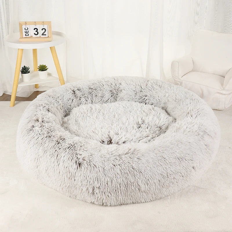Fluffy Donut Dog Bed  Warm Soft Long Plush Pet Cushion Dog House Cat  Bed Washable Pet Sofa Mat Calming Samll Large Dog Beds