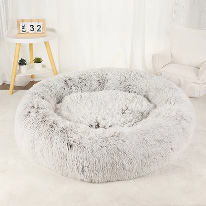 Fluffy Donut Dog Bed  Warm Soft Long Plush Pet Cushion Dog House Cat  Bed Washable Pet Sofa Mat Calming Samll Large Dog Beds