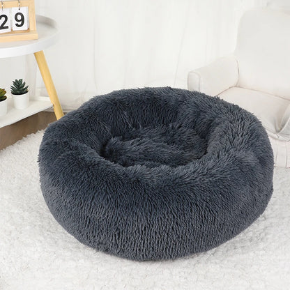 Fluffy Donut Dog Bed  Warm Soft Long Plush Pet Cushion Dog House Cat  Bed Washable Pet Sofa Mat Calming Samll Large Dog Beds