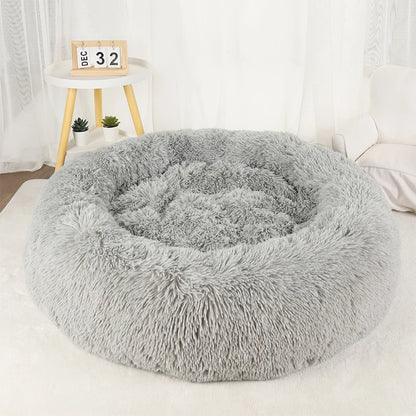 Fluffy Donut Dog Bed  Warm Soft Long Plush Pet Cushion Dog House Cat  Bed Washable Pet Sofa Mat Calming Samll Large Dog Beds