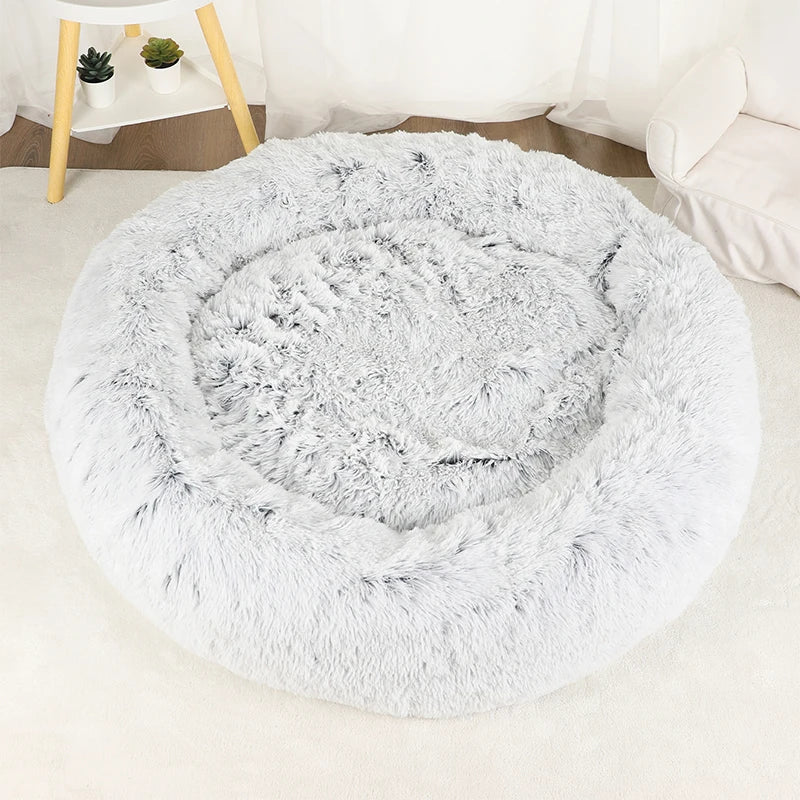Fluffy Donut Dog Bed  Warm Soft Long Plush Pet Cushion Dog House Cat  Bed Washable Pet Sofa Mat Calming Samll Large Dog Beds