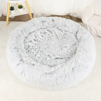 Fluffy Donut Dog Bed  Warm Soft Long Plush Pet Cushion Dog House Cat  Bed Washable Pet Sofa Mat Calming Samll Large Dog Beds
