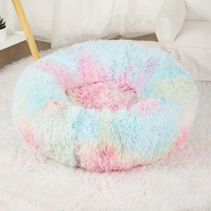 Fluffy Donut Dog Bed  Warm Soft Long Plush Pet Cushion Dog House Cat  Bed Washable Pet Sofa Mat Calming Samll Large Dog Beds