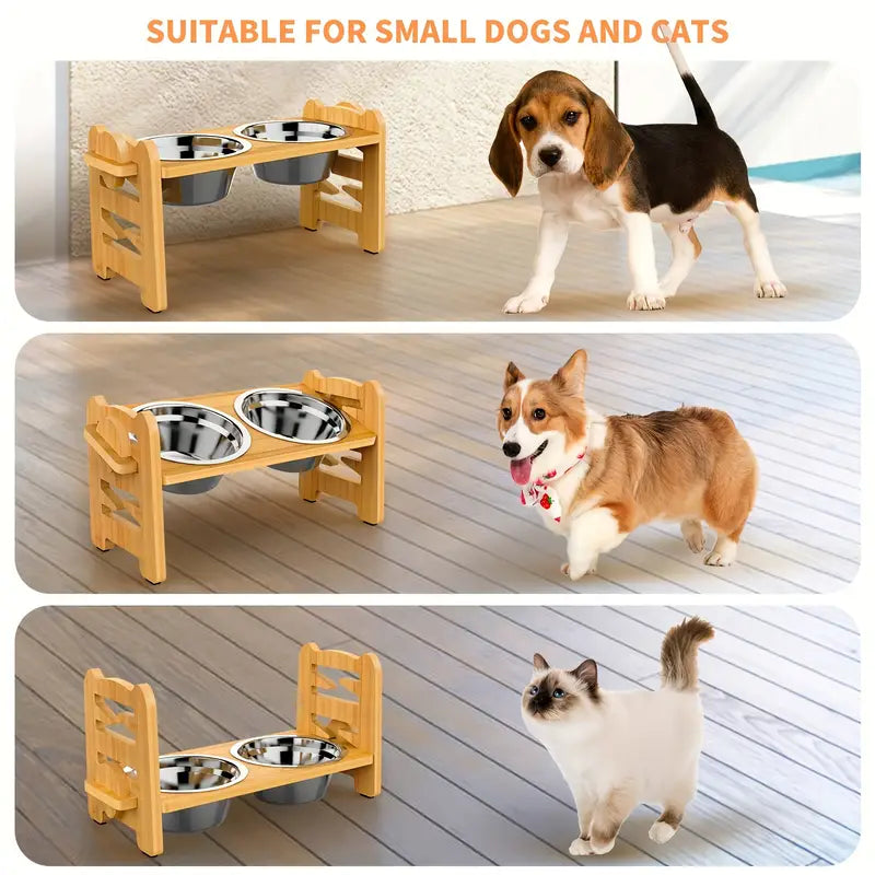 Dog Food Neck Protection Wooden Pet Bowl Rack