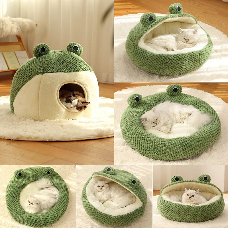 Cute Frog Plush Pet Bed – Warm, Non-Slip Design for Cozy Sleep