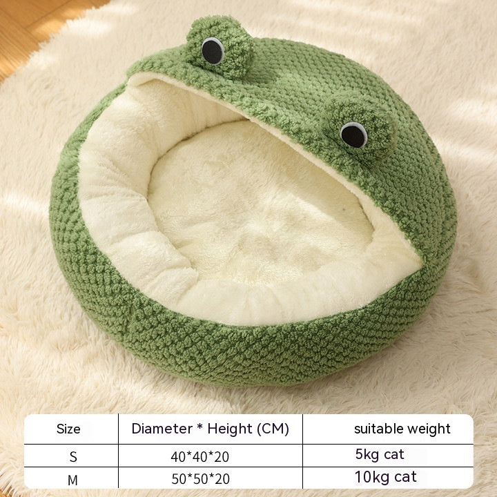 Cute Frog Plush Pet Bed – Warm, Non-Slip Design for Cozy Sleep