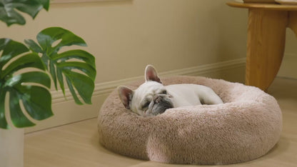 Fluffy Donut Dog Bed  Warm Soft Long Plush Pet Cushion Dog House Cat  Bed Washable Pet Sofa Mat Calming Samll Large Dog Beds